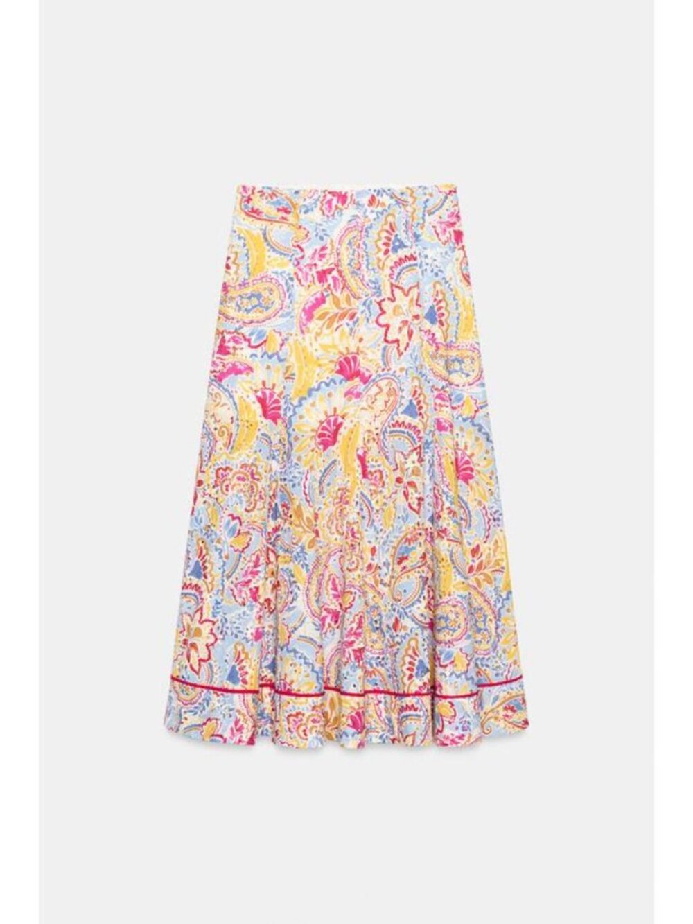ZARA PRINTED EMBROIDERED EYELET MIDI SKIRT